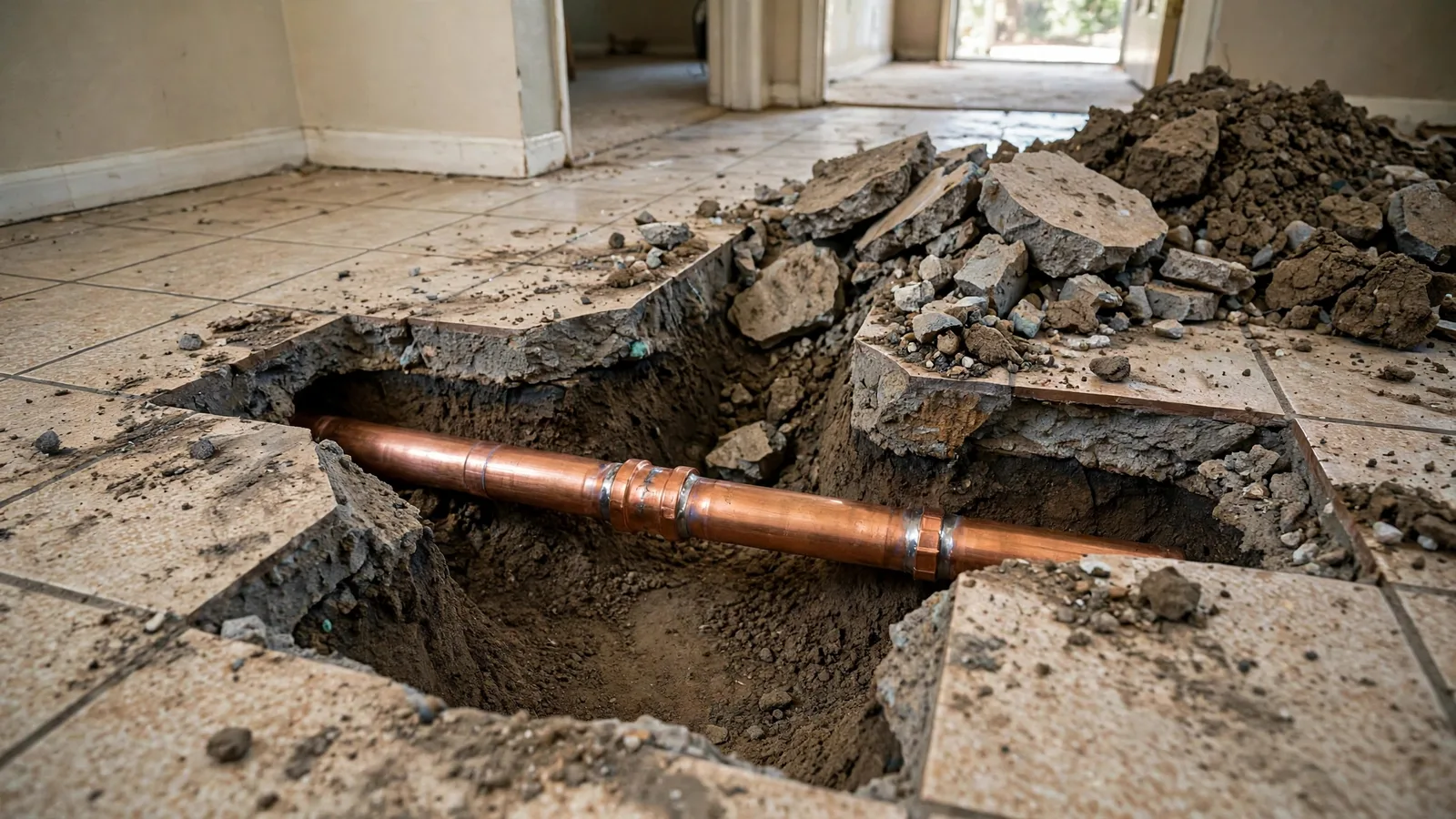 Same trench with a new copper water line installed